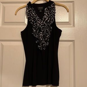 White House Black Market Animal Print Ruffle Adorned Sleeveless Top